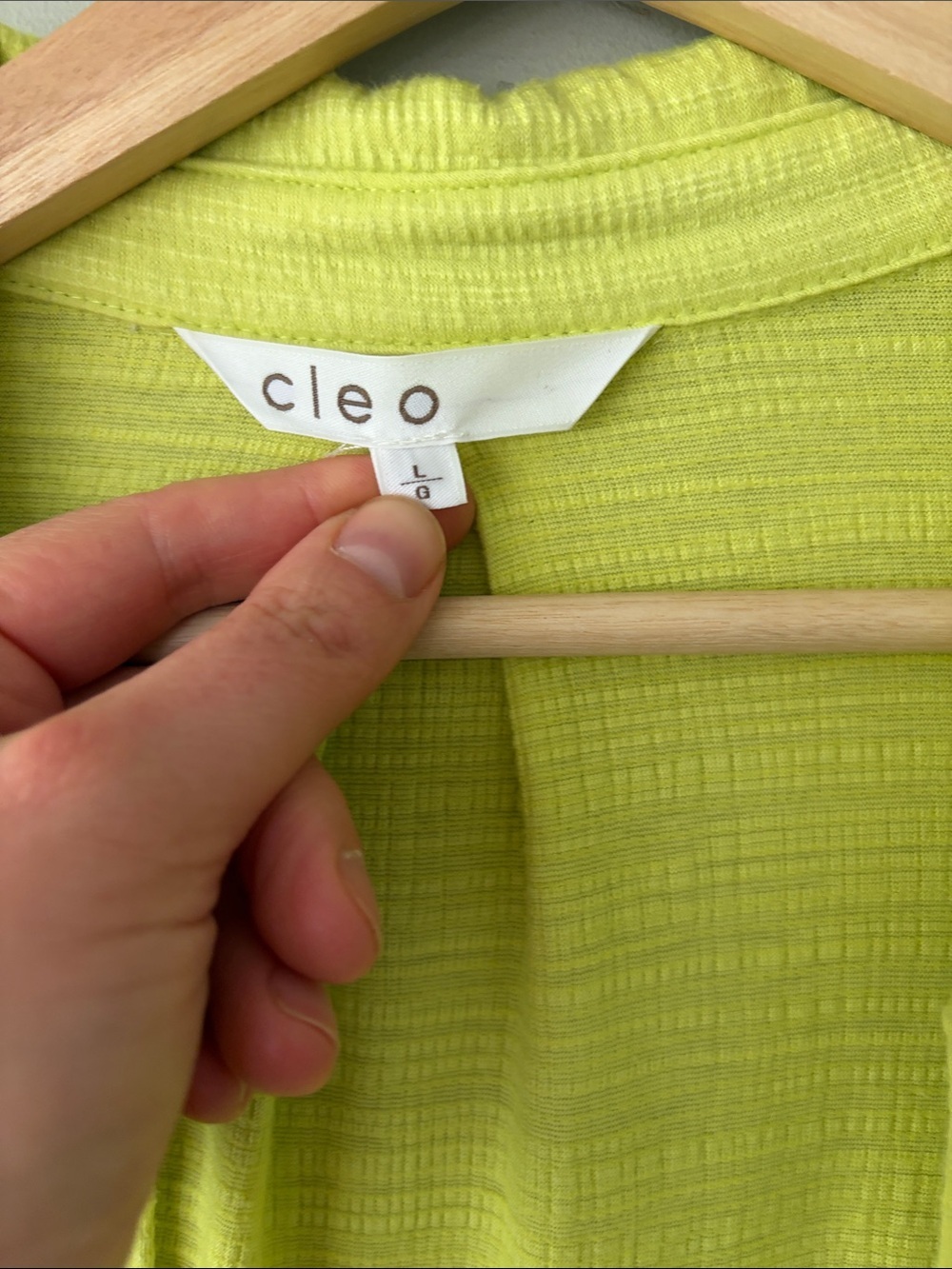 Cleo Lime Green Textured Button-Up Blouse | Lightweight Cover-Up | Size Large - Picture 3 of 5
